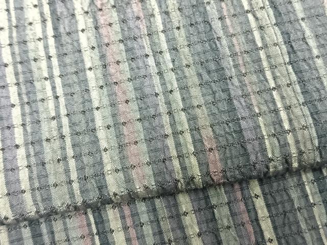 平和屋着物▽お召 単衣 縞 正絹 逸品 AAAV2650fy