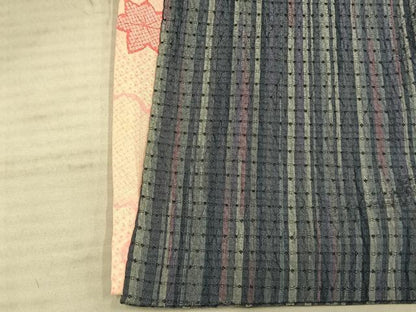 平和屋着物▽お召 単衣 縞 正絹 逸品 AAAV2650fy