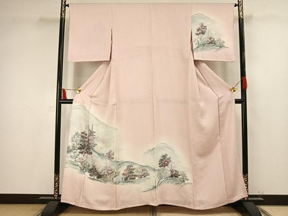 平和屋着物▽訪問着 単衣 手描き 風景樹林文 暈し染め 正絹 逸品 AAAV2653fy