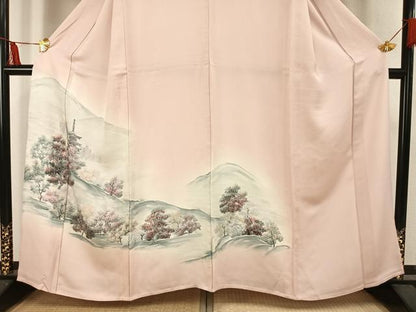 平和屋着物▽訪問着 単衣 手描き 風景樹林文 暈し染め 正絹 逸品 AAAV2653fy