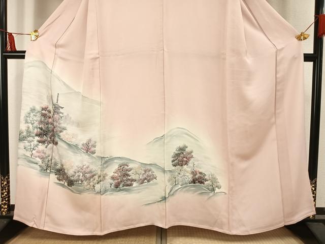 平和屋着物▽訪問着 単衣 手描き 風景樹林文 暈し染め 正絹 逸品 AAAV2653fy