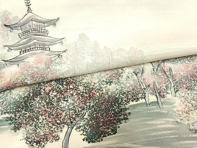 平和屋着物▽訪問着 単衣 手描き 風景樹林文 暈し染め 正絹 逸品 AAAV2653fy