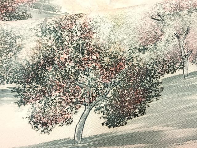 平和屋着物▽訪問着 単衣 手描き 風景樹林文 暈し染め 正絹 逸品 AAAV2653fy