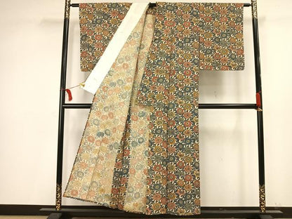 平和屋着物▽上質な小紋 単衣 型染め 花唐草文 正絹 逸品 AAAV2657fy