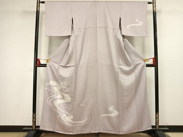平和屋着物▽訪問着 単衣 絞り 刺繍 流水草花文 正絹 逸品 AAAV2659fy