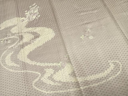 平和屋着物▽訪問着 単衣 絞り 刺繍 流水草花文 正絹 逸品 AAAV2659fy