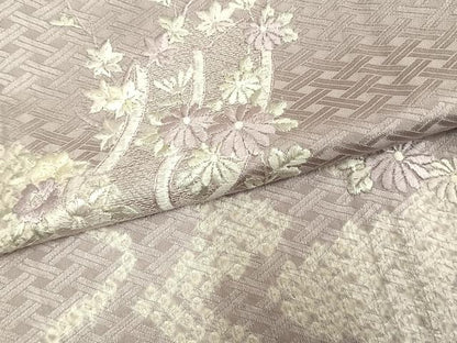 平和屋着物▽訪問着 単衣 絞り 刺繍 流水草花文 正絹 逸品 AAAV2659fy