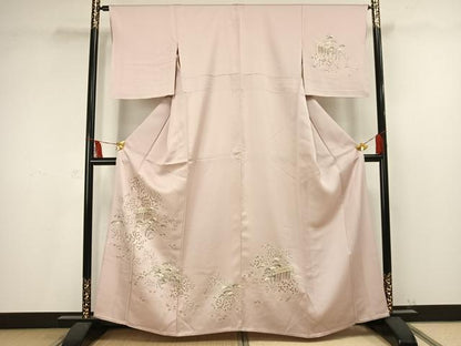 平和屋着物▽訪問着 単衣 駒刺繍 風景枝花文 正絹 逸品 AAAV2661fy