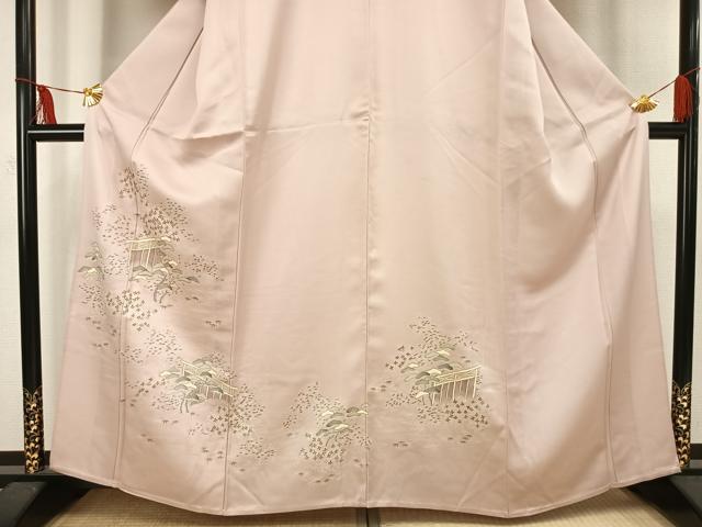 平和屋着物▽訪問着 単衣 駒刺繍 風景枝花文 正絹 逸品 AAAV2661fy
