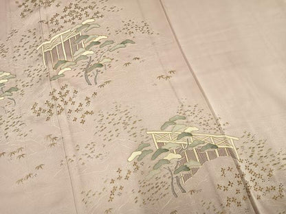 平和屋着物▽訪問着 単衣 駒刺繍 風景枝花文 正絹 逸品 AAAV2661fy