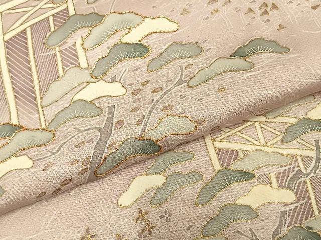 平和屋着物▽訪問着 単衣 駒刺繍 風景枝花文 正絹 逸品 AAAV2661fy