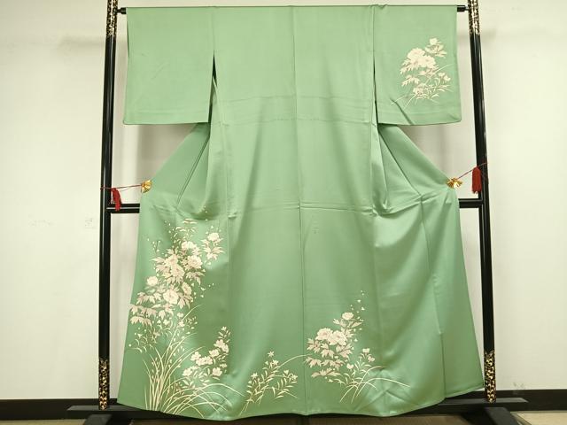 平和屋着物▽訪問着 単衣 草花文 金彩 正絹 逸品 AAAV2662fy