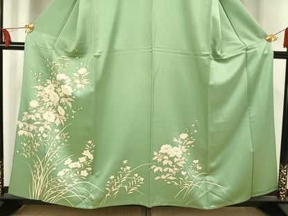 平和屋着物▽訪問着 単衣 草花文 金彩 正絹 逸品 AAAV2662fy