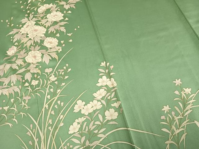 平和屋着物▽訪問着 単衣 草花文 金彩 正絹 逸品 AAAV2662fy