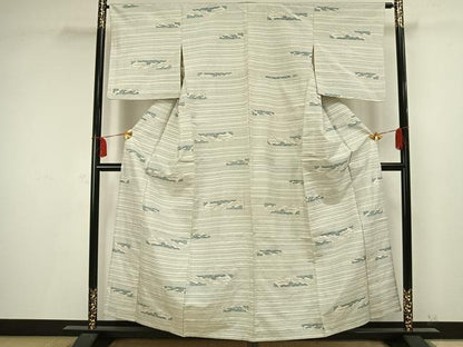 平和屋着物▽上質な紬 単衣 霞文 正絹 逸品 AAAV2666fy