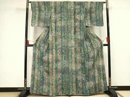 平和屋着物▽上質な小紋 単衣 草花間道 正絹 逸品 AAAV2670fy