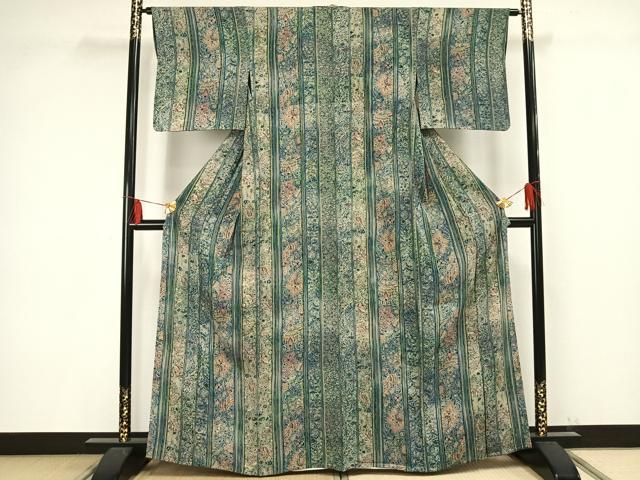 平和屋着物▽上質な小紋 単衣 草花間道 正絹 逸品 AAAV2670fy