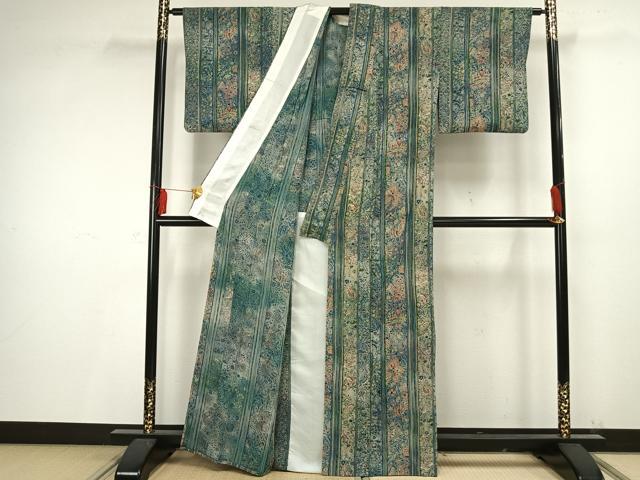 平和屋着物▽上質な小紋 単衣 草花間道 正絹 逸品 AAAV2670fy