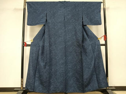 平和屋着物▽上質な小紋　単衣　藍　型染め　草花文　正絹　逸品　AAAV2671fy