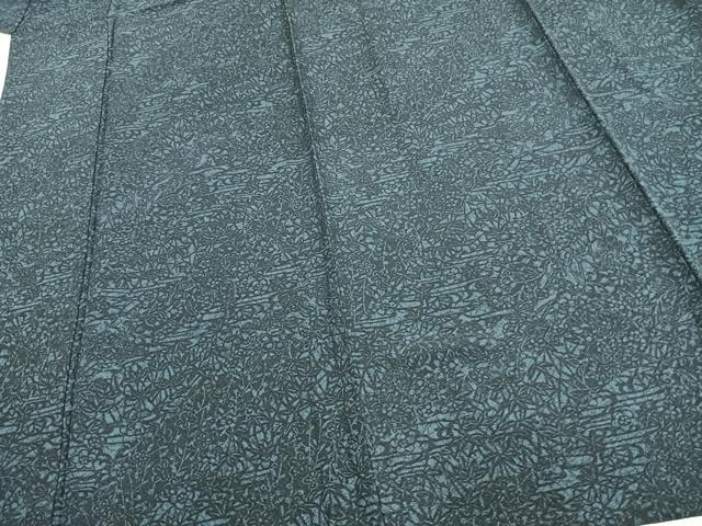 平和屋着物▽上質な小紋　単衣　藍　型染め　草花文　正絹　逸品　AAAV2671fy