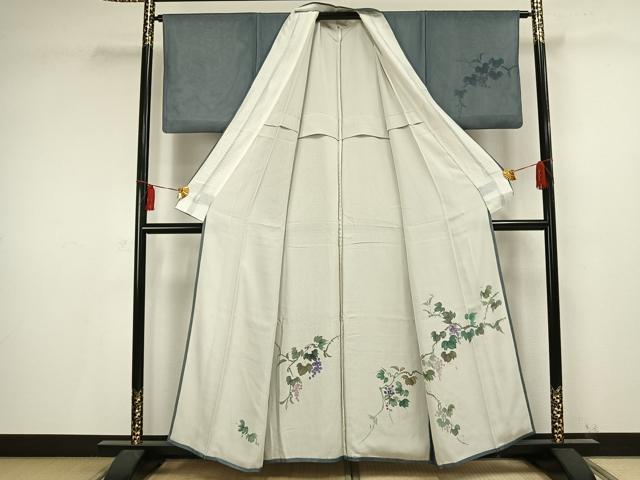 平和屋着物▽訪問着 無双 紗袷 紗×紗 手描き 葡萄文 金彩 正絹 逸品 AAAV2673fy