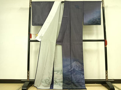 平和屋着物▽訪問着 無双 紗袷 紗×紗 手描き 風景樹林文 正絹 逸品 AAAV2674fy