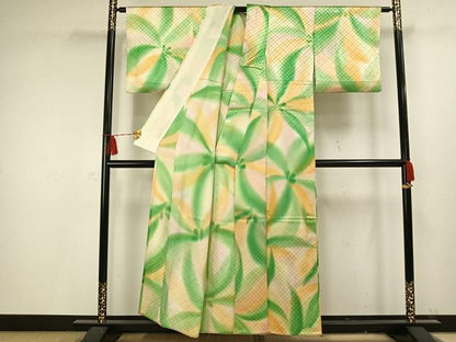 平和屋着物▽上質な小紋 単衣 舞花文 正絹 逸品 AAAV2677fy