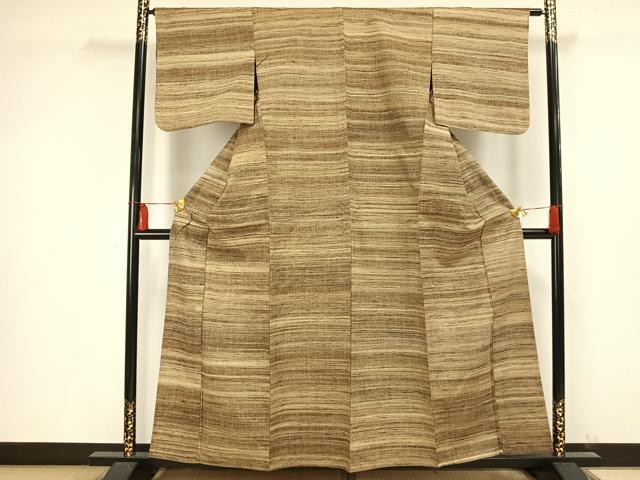 平和屋着物▽上質な紬 単衣 横縞 正絹 逸品 AAAV2678fy