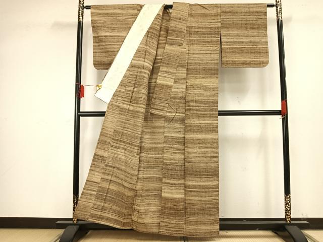 平和屋着物▽上質な紬 単衣 横縞 正絹 逸品 AAAV2678fy