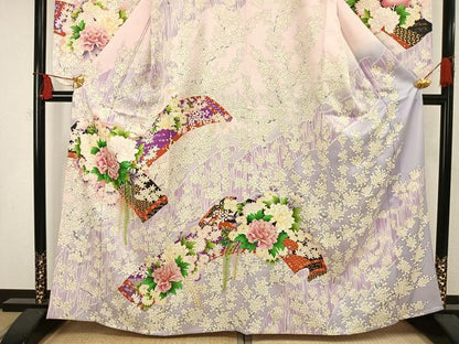 平和屋着物▽小振袖 二尺袖 単衣 草花文 金彩 正絹 逸品 AAAV2680fy