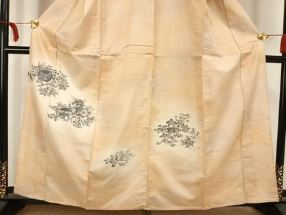 平和屋着物▽訪問着 単衣 紬地 風景草木文 正絹 逸品 AAAV2681fy