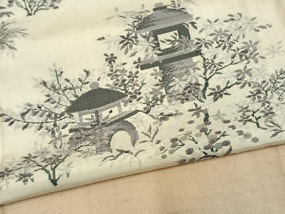 平和屋着物▽訪問着 単衣 紬地 風景草木文 正絹 逸品 AAAV2681fy