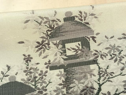 平和屋着物▽訪問着 単衣 紬地 風景草木文 正絹 逸品 AAAV2681fy