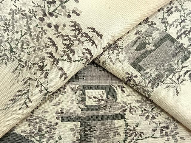 平和屋着物▽訪問着 単衣 紬地 風景草木文 正絹 逸品 AAAV2681fy