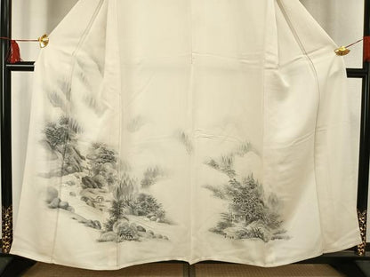 平和屋着物▽訪問着　単衣　手描き　風景文　正絹　逸品　AAAV2682fy