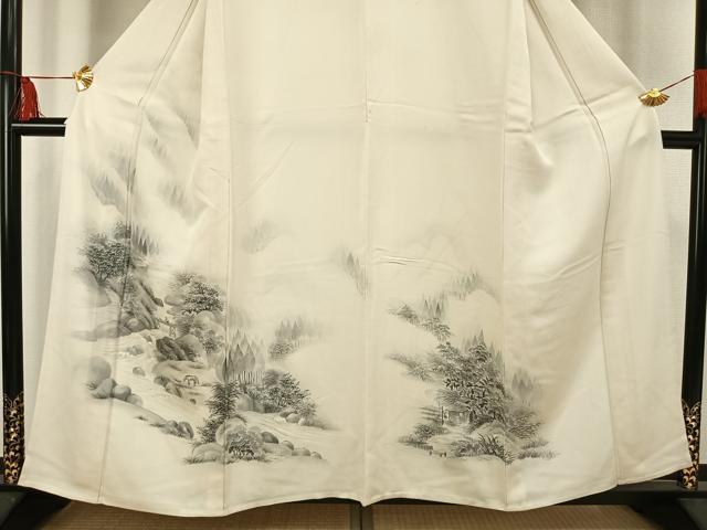 平和屋着物▽訪問着　単衣　手描き　風景文　正絹　逸品　AAAV2682fy