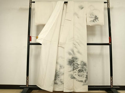 平和屋着物▽訪問着　単衣　手描き　風景文　正絹　逸品　AAAV2682fy