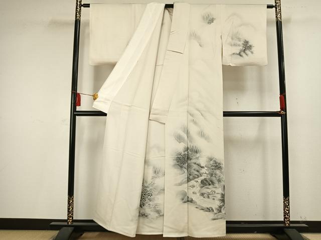 平和屋着物▽訪問着　単衣　手描き　風景文　正絹　逸品　AAAV2682fy