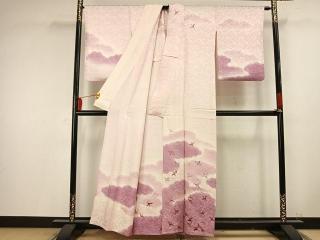 平和屋着物▽訪問着 単衣 刺繍 飛鳥文 正絹 逸品 AAAV2683fy