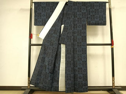 平和屋着物▽上質な紬 単衣 草花文 正絹 逸品 未使用 AAAV2684fy