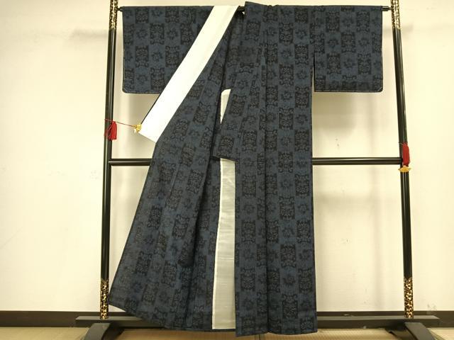平和屋着物▽上質な紬 単衣 草花文 正絹 逸品 未使用 AAAV2684fy