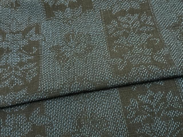 平和屋着物▽上質な紬 単衣 草花文 正絹 逸品 未使用 AAAV2684fy