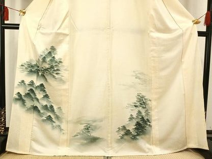平和屋着物▽訪問着 単衣 手描き 樹林文 暈し染め 正絹 逸品 AAAV2685fy