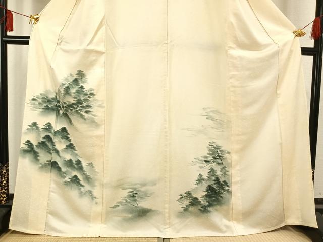 平和屋着物▽訪問着 単衣 手描き 樹林文 暈し染め 正絹 逸品 AAAV2685fy