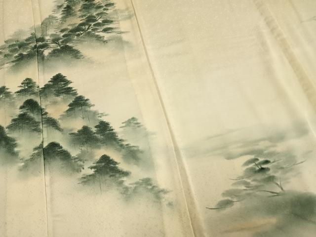 平和屋着物▽訪問着 単衣 手描き 樹林文 暈し染め 正絹 逸品 AAAV2685fy