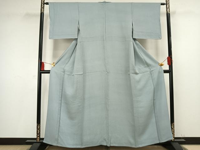 平和屋着物▽京加賀友禅　百貫達雄　色無地　単衣　草花地紋　秘色色　正絹　逸品　未使用　AAAV2686fy