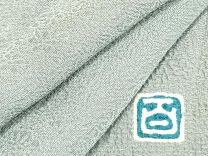 平和屋着物▽京加賀友禅　百貫達雄　色無地　単衣　草花地紋　秘色色　正絹　逸品　未使用　AAAV2686fy