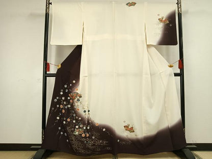 平和屋着物▽訪問着 単衣 地紙花文 金彩 正絹 逸品 AAAV2688fy
