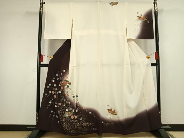 平和屋着物▽訪問着 単衣 地紙花文 金彩 正絹 逸品 AAAV2688fy