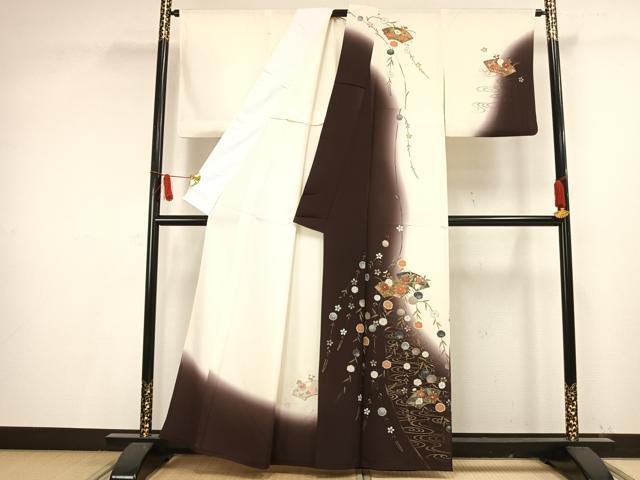 平和屋着物▽訪問着 単衣 地紙花文 金彩 正絹 逸品 AAAV2688fy